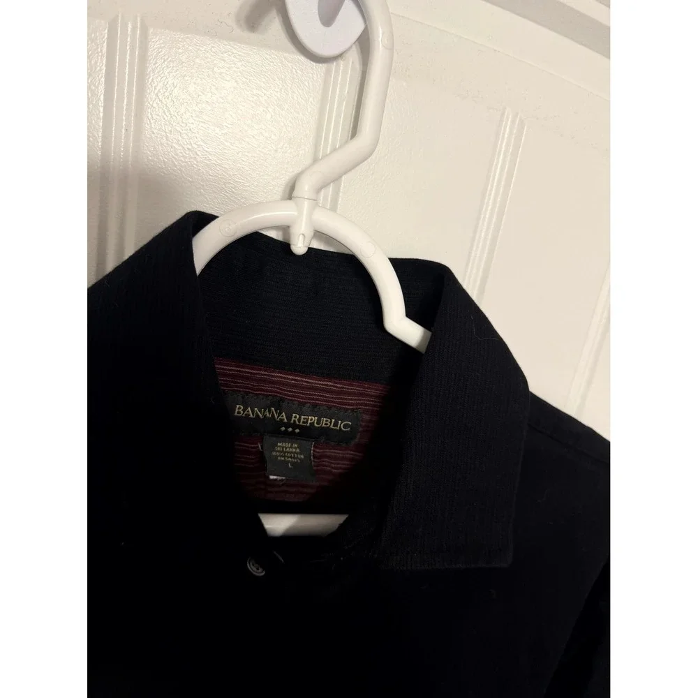Banana Republic Button Down Shirt Mens L Black Long Sleeve Cotton Textured